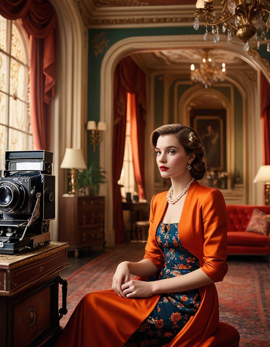 A captivating scene featuring a stylish film set with vibrant colors, showcasing artistic lighting and visually stunning elements that embody the essence of adult entertainment. Include elegantly dressed actors and artistic props that suggest sophistication and passion, creating a provocative yet tasteful atmosphere. Surround the set with film reels and cameras, implying the creative process. The background should have abstract patterns symbolizing expression and allure. super-realistic. vibrant colors. cinematic.